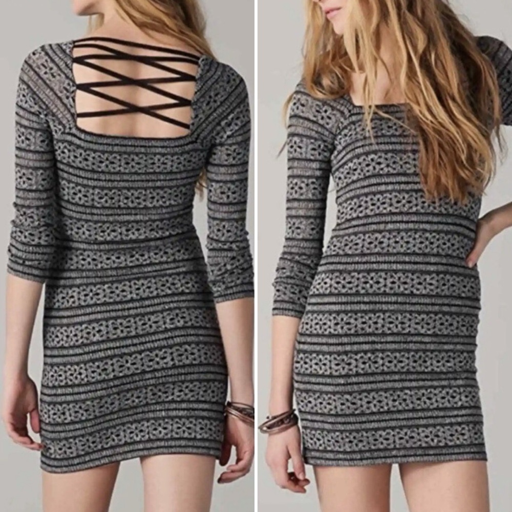 Free People Good Girl Gone Bad Gray Black Strappy Back Homecoming Dress Medium